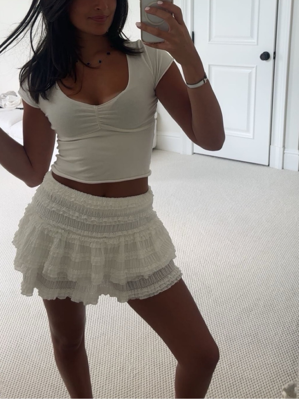 Tiered Ruffle Mini Skirt in White